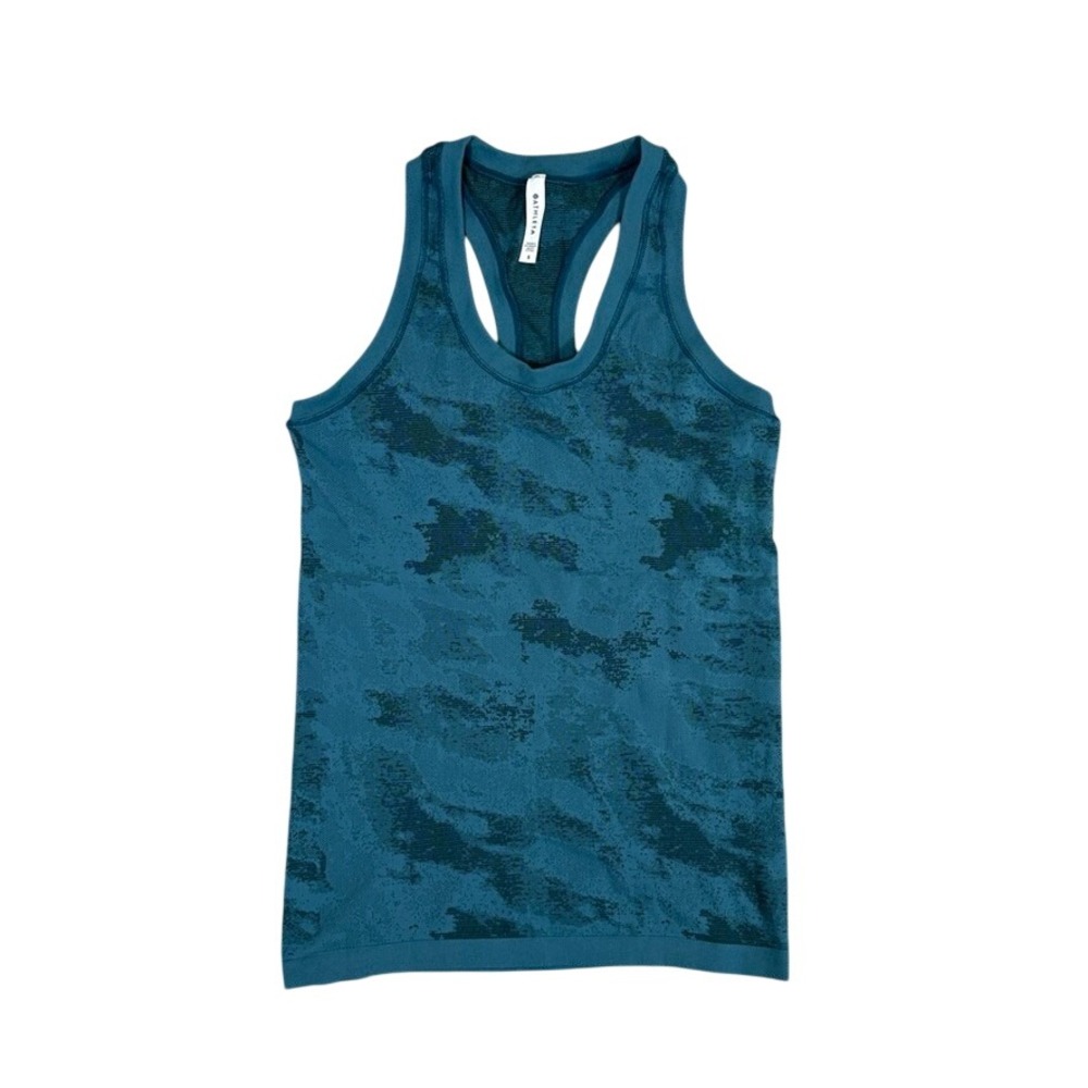 Athleta Momentum Tank Top Teal Blue Camo Seamless Racerback S 556387-06